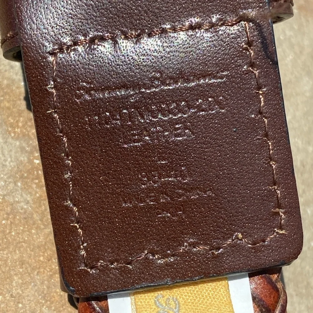 Tommy Bahama woven leather belt mens L rectangle buckle brown tones adjustable
